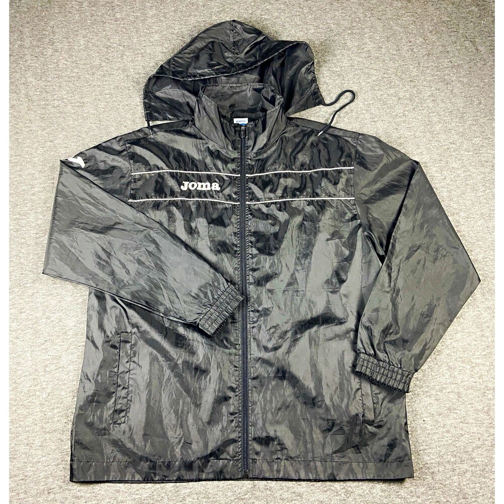 Joma Men's Black Hooded Full-Zip Nylon Windbreaker Jacket w/ Pockets Size L
